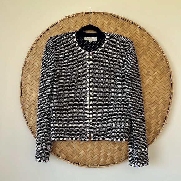ST. JOHN COLLECTION BY MARIE GRAY STYLISH KNIT ZIPPER BLAZER WITH BEAD DETAILING - Picture 2 of 10